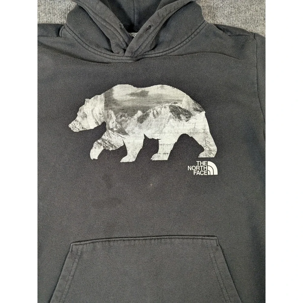 North‎ Face Men Grizzly Bear Mountain Graphic Hoodie Black Sleeve Logo M #2339